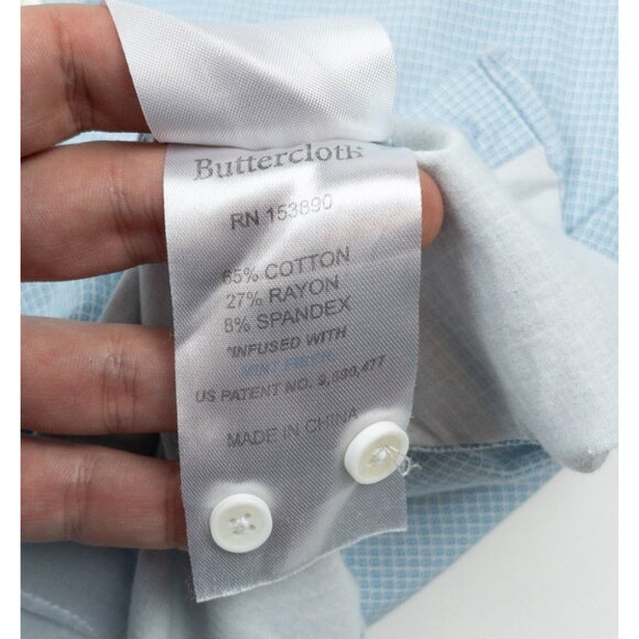 Buttercloth Icy Cotton Shirt Men Large Slim Fit Blue Geometric Stretch Button-Up - Picture 8 of 13